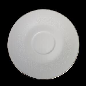 Noritake Reina 6450Q Saucer Set of 4 White Floral Platinum Trim Japan